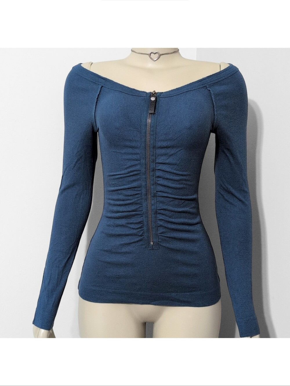 Y2K Miss Sixty Off The Shoulder Zip Up Top